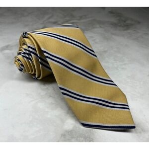 Rooster‎ Repp Silk Men's Necktie Striped Yellow Blue *Flaw Missing Brand Label